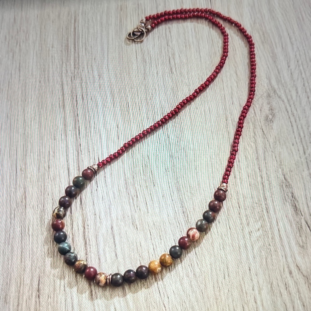 Bohemian  Beaded Necklace - Multicolor Natural Stone Beads